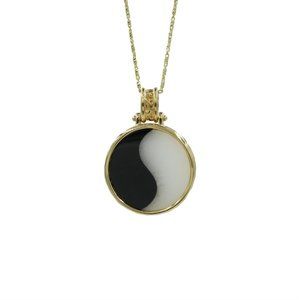 14k Yellow Gold 25MM Black Agate/Quartz  Pendant